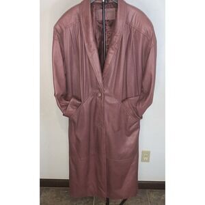 Vintage Jacqueline Ferrar Leather Trench Coat Maroon Burgundy 90s Oversized